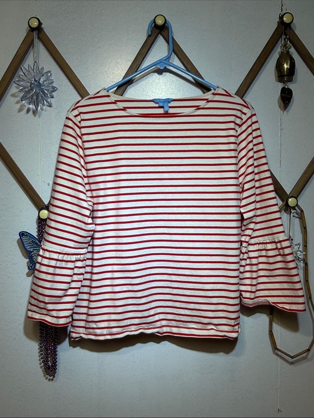 Draper James Red & Cream Striped Bell Sleeve Top